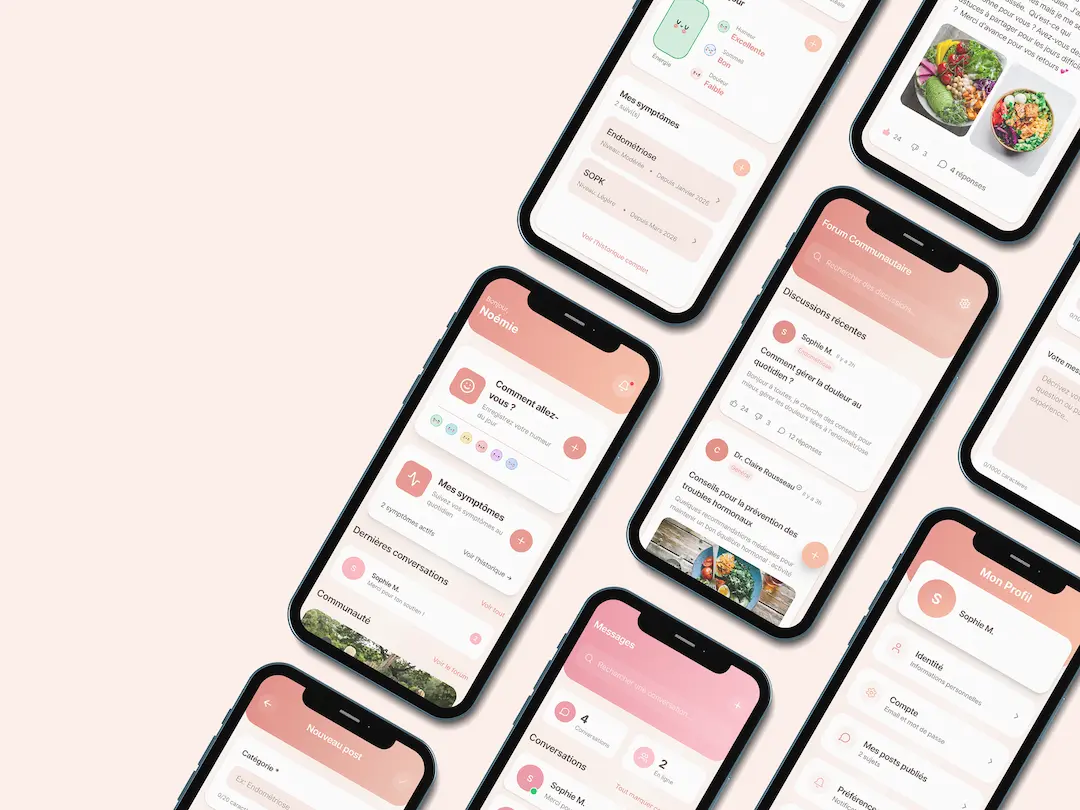 Aperçu des principaux écrans de l'application Overia
